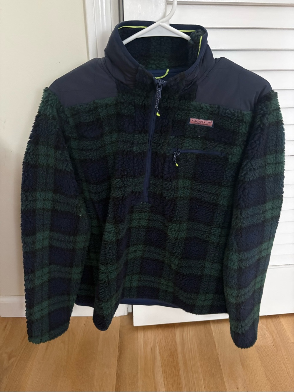 Vineyard Vines Green & Navy Plaid Sherpa Quarter-Zip Pullover